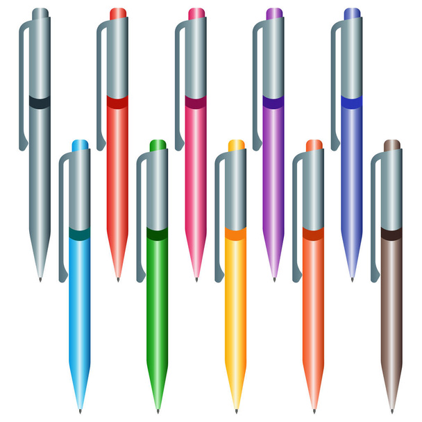 Készlet-ból multi-színes tollak fehér alapon. - Vektor, kép