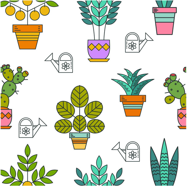 Potted plants. Vector seamless pattern. - Vector, Image