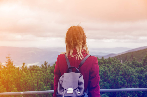 Young woman looking at mountains - Photo, Image