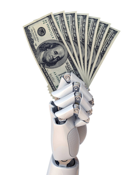 Robot hand holding euro bills  - Фото, изображение