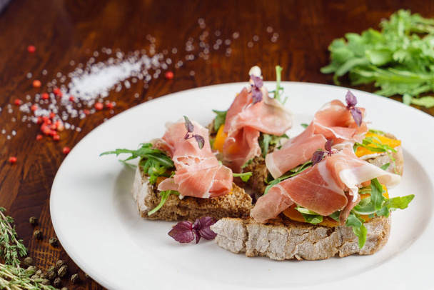 sandwiches  with jamon on plate  - Photo, Image