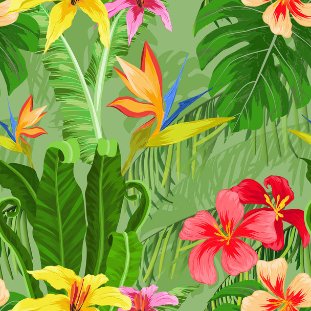 Seamless pattern with tropical flowers - Vector, afbeelding
