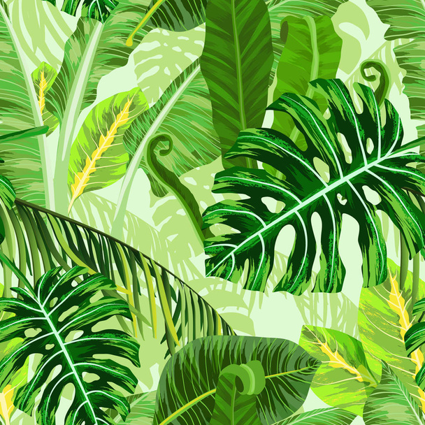 Seamless pattern with tropical palm leaves - Vector, Imagen