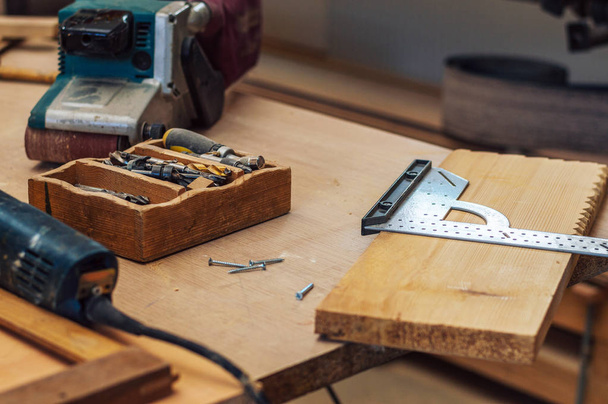 Carpenter tools and working space  - Foto, Bild