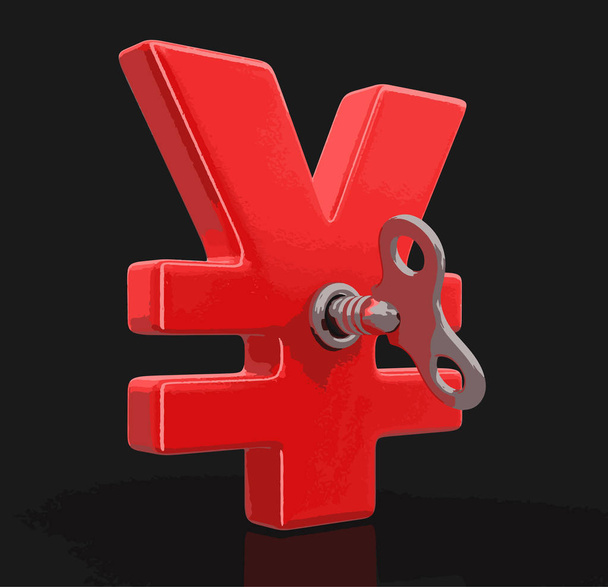 Yen Sign with winding key. Image with clipping path - Vettoriali, immagini