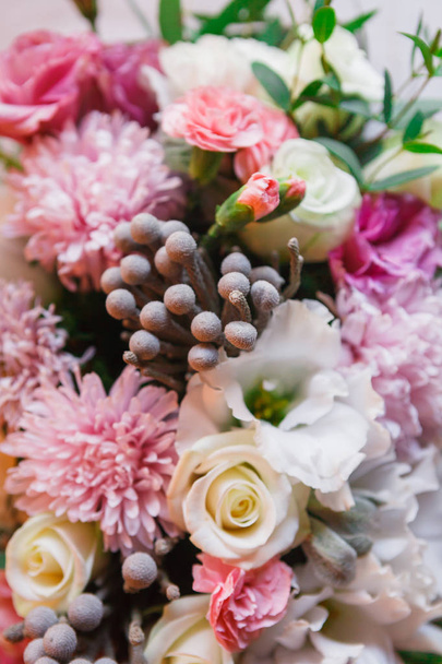 Floral διακόσμηση γάμου, λουλούδια μπουκέτο κινηματογράφηση σε πρώτο πλάνο - Φωτογραφία, εικόνα