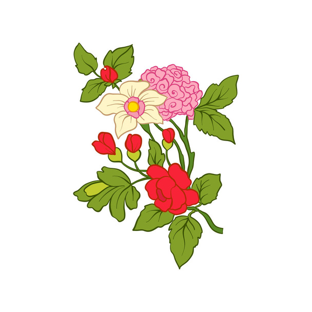Colored vintage flowers bouquet or pattern - Вектор,изображение
