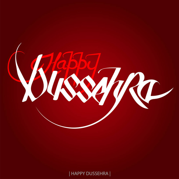 Biały i czerwony tekst kaligraficzna napis Happy Dasera Festiwal Indian na czerwonym tle. - Wektor, obraz