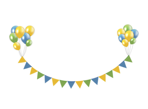 Elemento de diseño de fiesta con banderas y globos aislados sobre fondo blanco Vector ilustración
 - Vector, Imagen