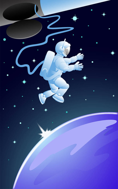 Hovering above the planet in space cosmonaut - Vector, Image