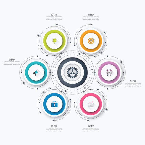 Infographics template 6 options with circle - Vetor, Imagem