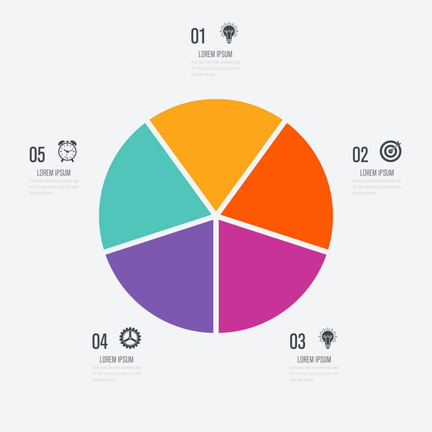 Infographics template 5 options with circle - ベクター画像