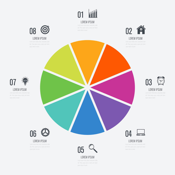 Infographics template 8 options with circle - Vecteur, image