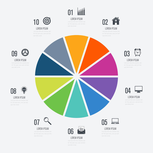 Infographics template 10 options with circle - Vector, Image