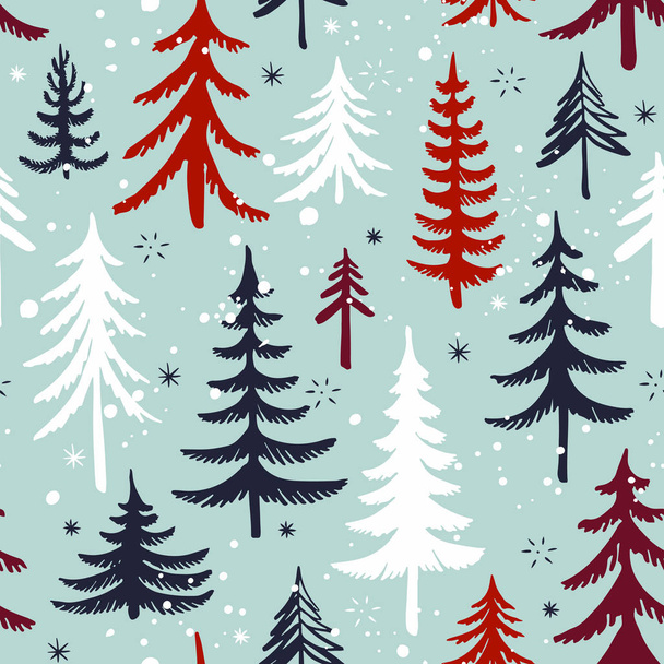 クリスマス ツリーとのシームレスなパターン。冬の森。ベクトルの背景. - ベクター画像
