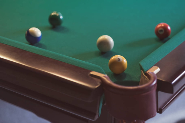Billiard Balls in a pool table. - Foto, afbeelding