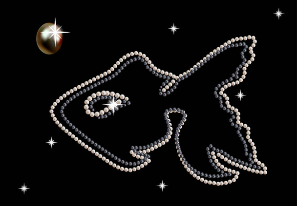 白い真珠で飾られた宝石の置物魚 - ベクター画像