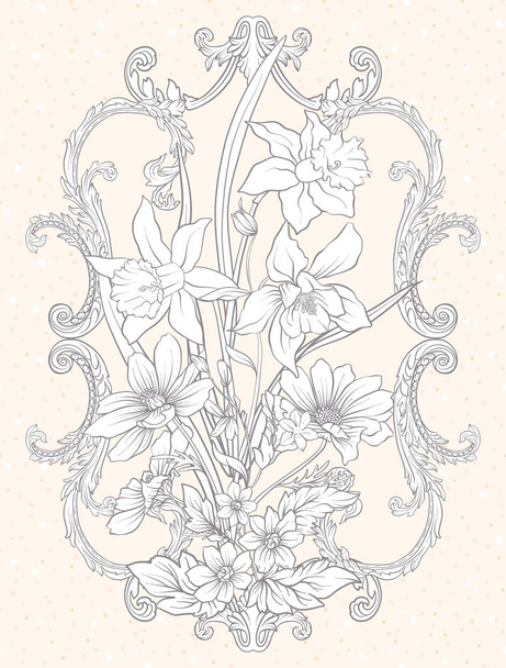 Letnie kwiaty: MAK, żonkil, Anemon, fioletowy, botaniczny s - Wektor, obraz
