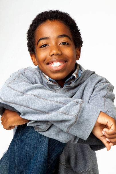 African American young boy smiling. - Фото, изображение