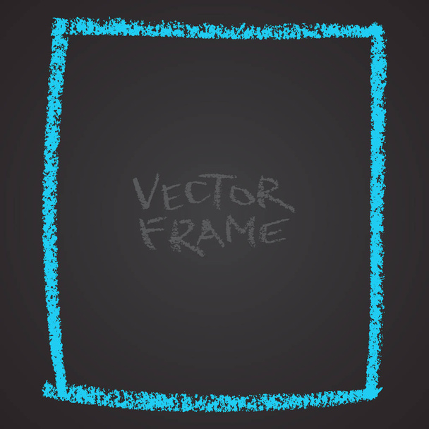 Frame drawn with a crayon. Wax crayon empty shape. Vector image of hand drawn stroke frame. Blue sguare outlined shape. - Vector, Image