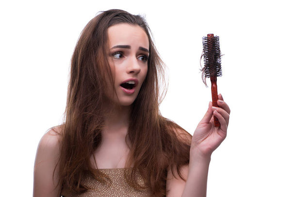 Woman in beauty concept combing hair loosig loss - Photo, Image