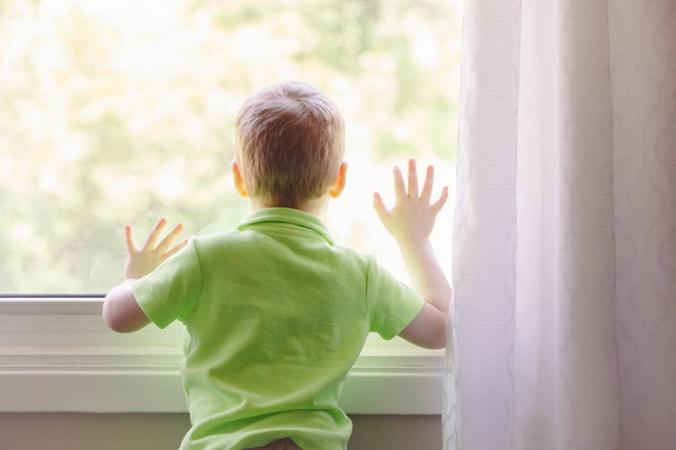 little boy looking out of window - Photo, Image