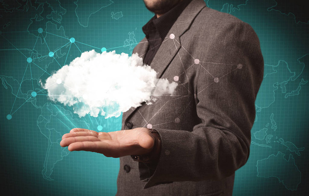 Sales person holding white cloud - Foto, Imagem