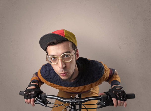 Crazy cyclist with empty background - Foto, immagini