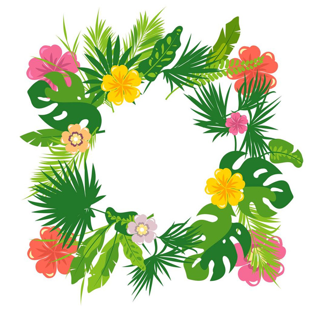 wreath of tropical plants flowers - Vector, Image