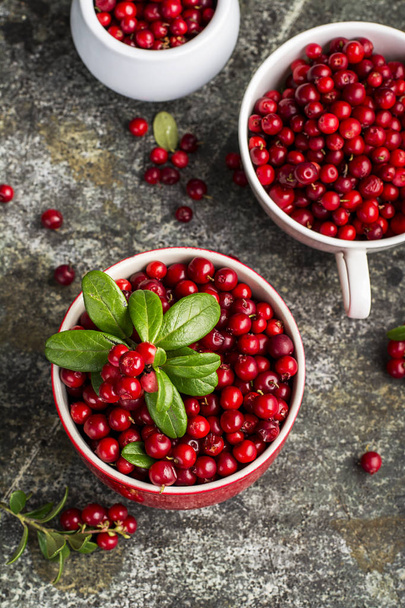 Fresh cranberry or cowberry, lingonberry top view - 写真・画像