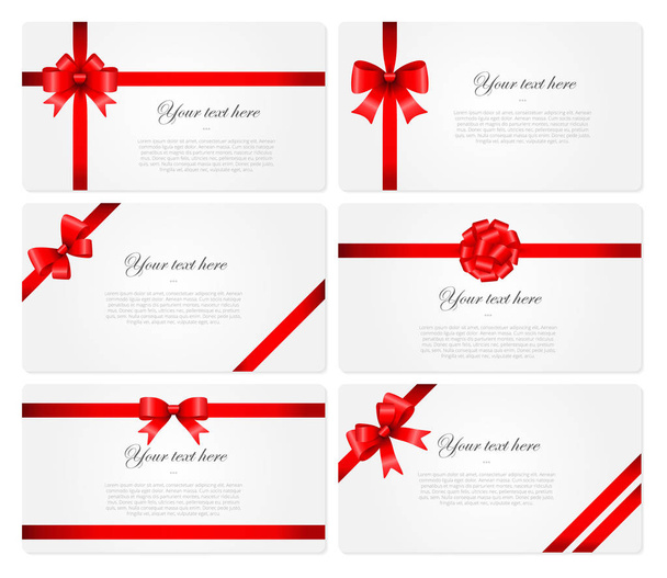όμορφες κάρτες με κόκκινο δώρο τόξα - Διάνυσμα, εικόνα