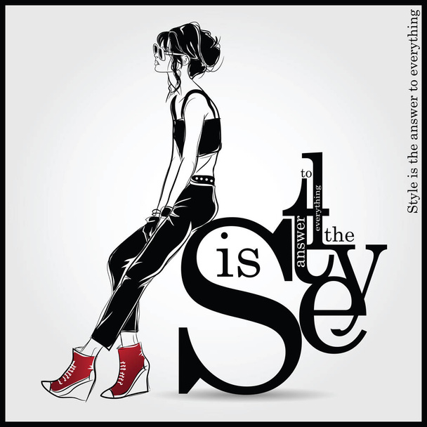 Fashion quote with fashion woman in sketch style. - Vector, Image