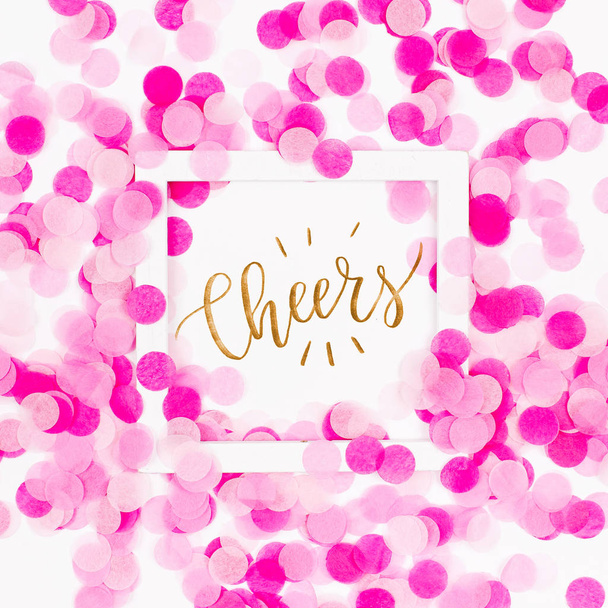 card with text and pink confetti - Foto, Imagem