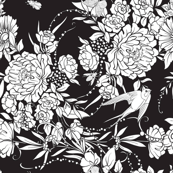 Floral seamless pattern with butterflies - Vector, Image