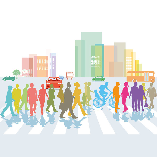 Grupo de personas en el paso peatonal. ilustración
 - Vector, Imagen
