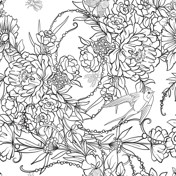 Floral seamless pattern with butterflies - Вектор, зображення