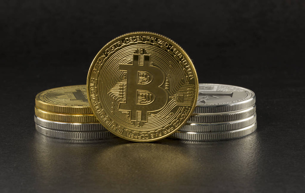 bitcoin and litecoin on black background - Photo, image