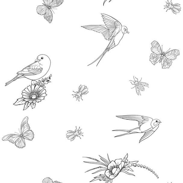 Floral seamless pattern with butterflies - ベクター画像