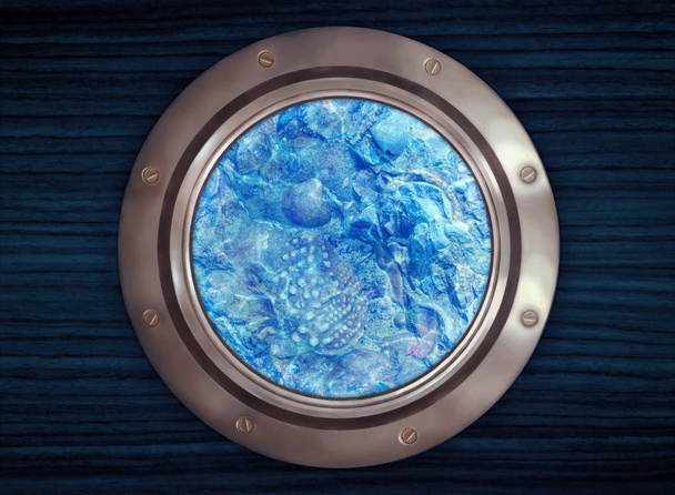 Окаменелости подводных доисторических раковин, рассматриваемые через порт
 - Фото, изображение