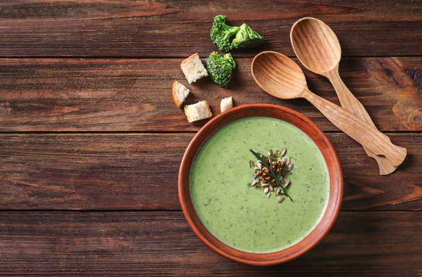 Bowl with delicious broccoli soup  - Fotografie, Obrázek