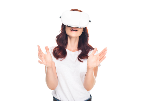 woman with virtual reality headset - Photo, Image