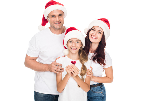 Happy family in Santa hats  - Fotó, kép