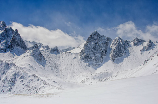冬は雪に覆われた高い山 - 写真・画像