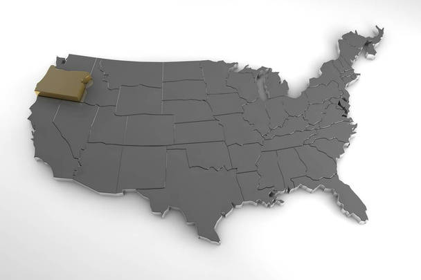 United States of America, 3d metallic map, whith Oregon state highlighted. 3D рендеринг
 - Фото, изображение