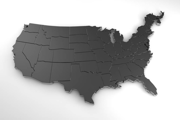 Ηνωμένες Πολιτείες της Αμερικής χάρτη 3d μεταλλικό απομονώνονται σε λευκό 3d καθιστούν - Φωτογραφία, εικόνα