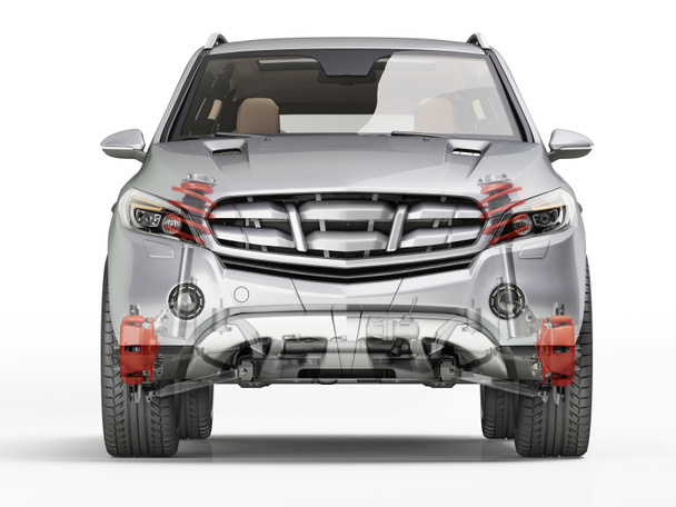 Suv front suspension system in ghost effect. Front view. - Photo, Image