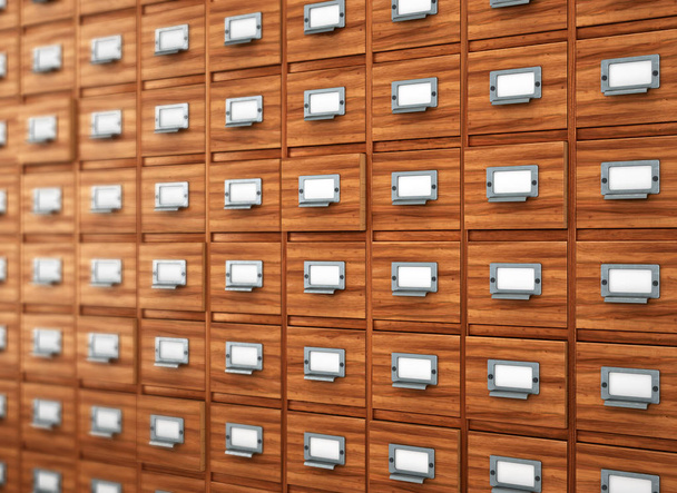 database concept. vintage cabinet. library card or file catalog. - Foto, Bild