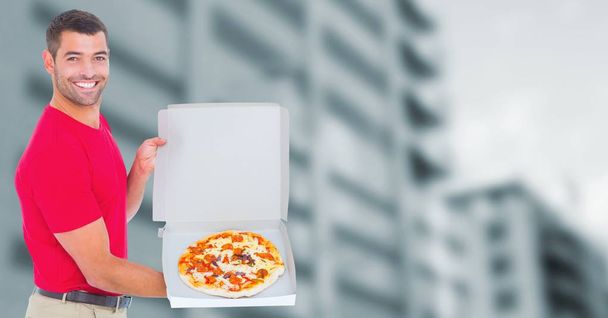 Delivery man with pizza  - Valokuva, kuva