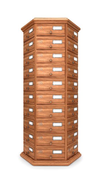 Furniture, archives. Bedside table, wooden boxes. Modern designer, chest of drawers, isolated on white background. 3d illustration - Foto, Imagem