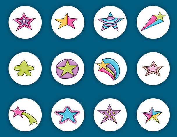 Stars cartoon doodle icon set. Cute elements for party decoratio - Vector, Image
